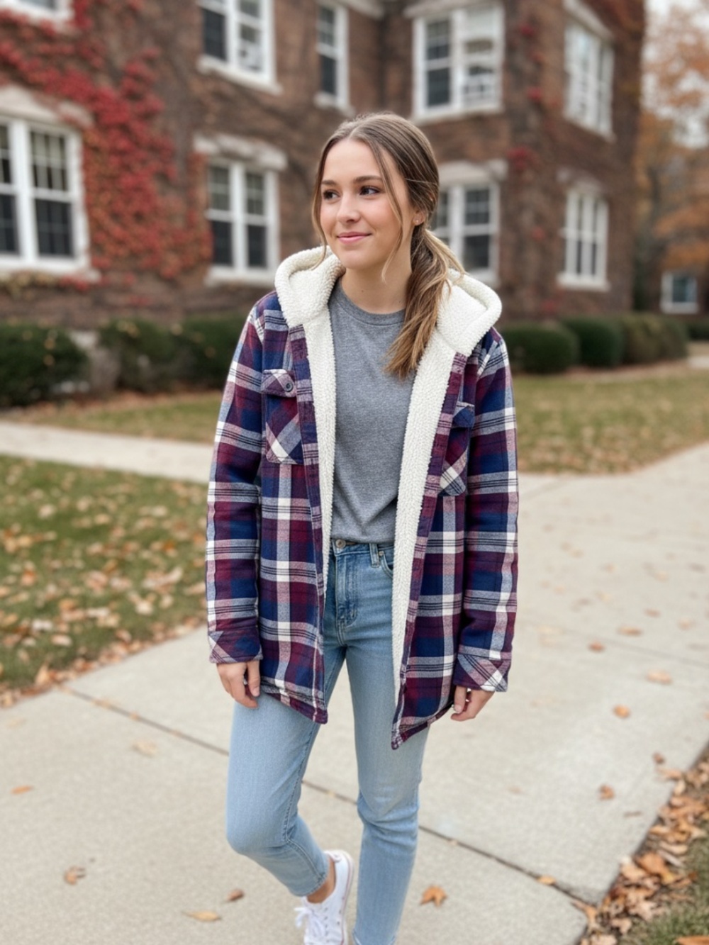 Fleece line hoodie button up shirt